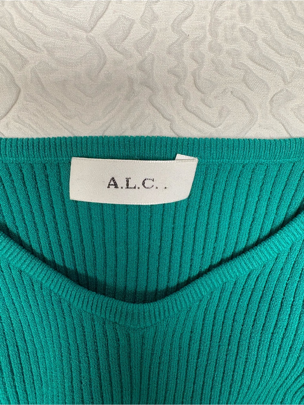 A L C Teal Ribbed V-Neck bodysuit